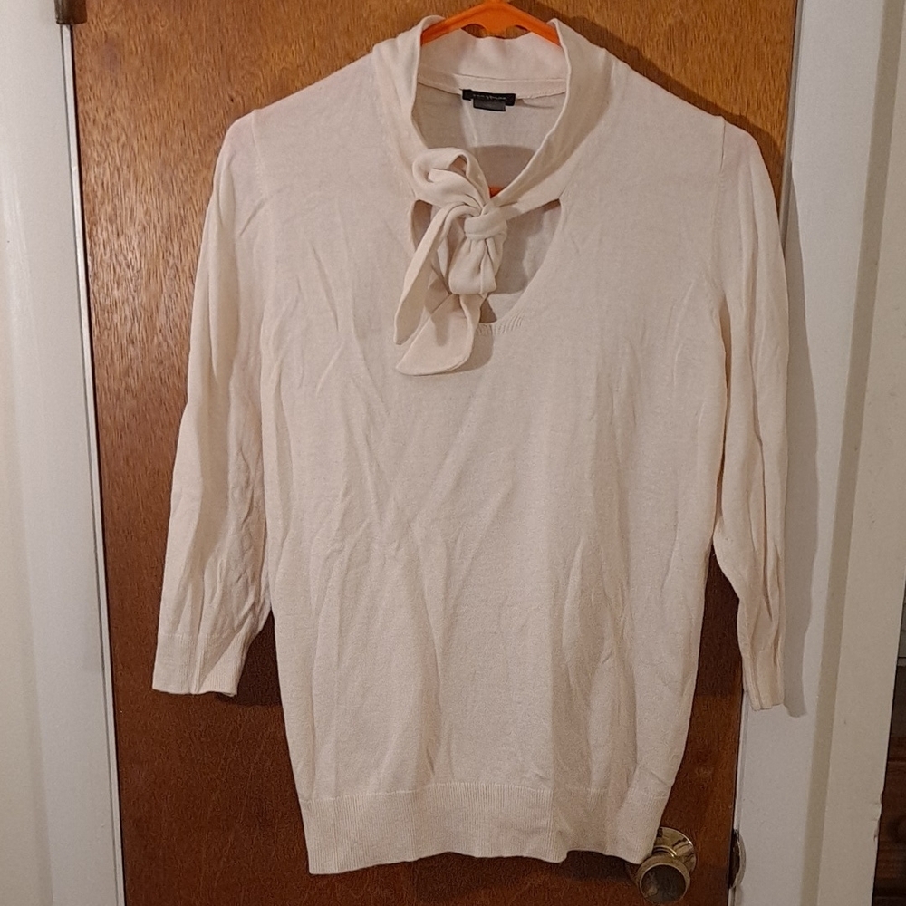 Cream Tie-Neck Sweater